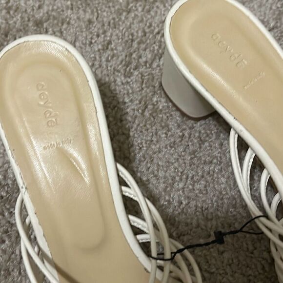 Aeyde Women's 41.5 Strappy Slide Sandals Ivory Cream Block Heel Dressy Neutral - Picture 2 of 12